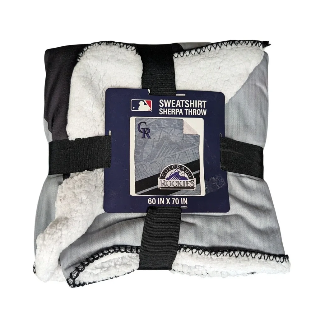 MLB Colorado Rockies Sweatshirt Sherpa Throw Blanket Gray Black Pegasus Sports